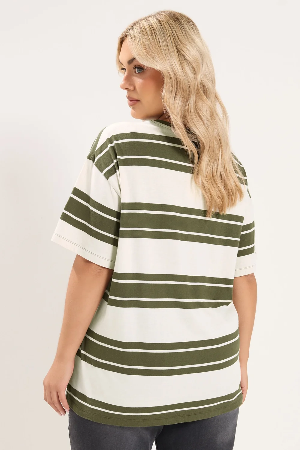 Yours Curve Khaki Green Striped Tee - 14 Image 4
