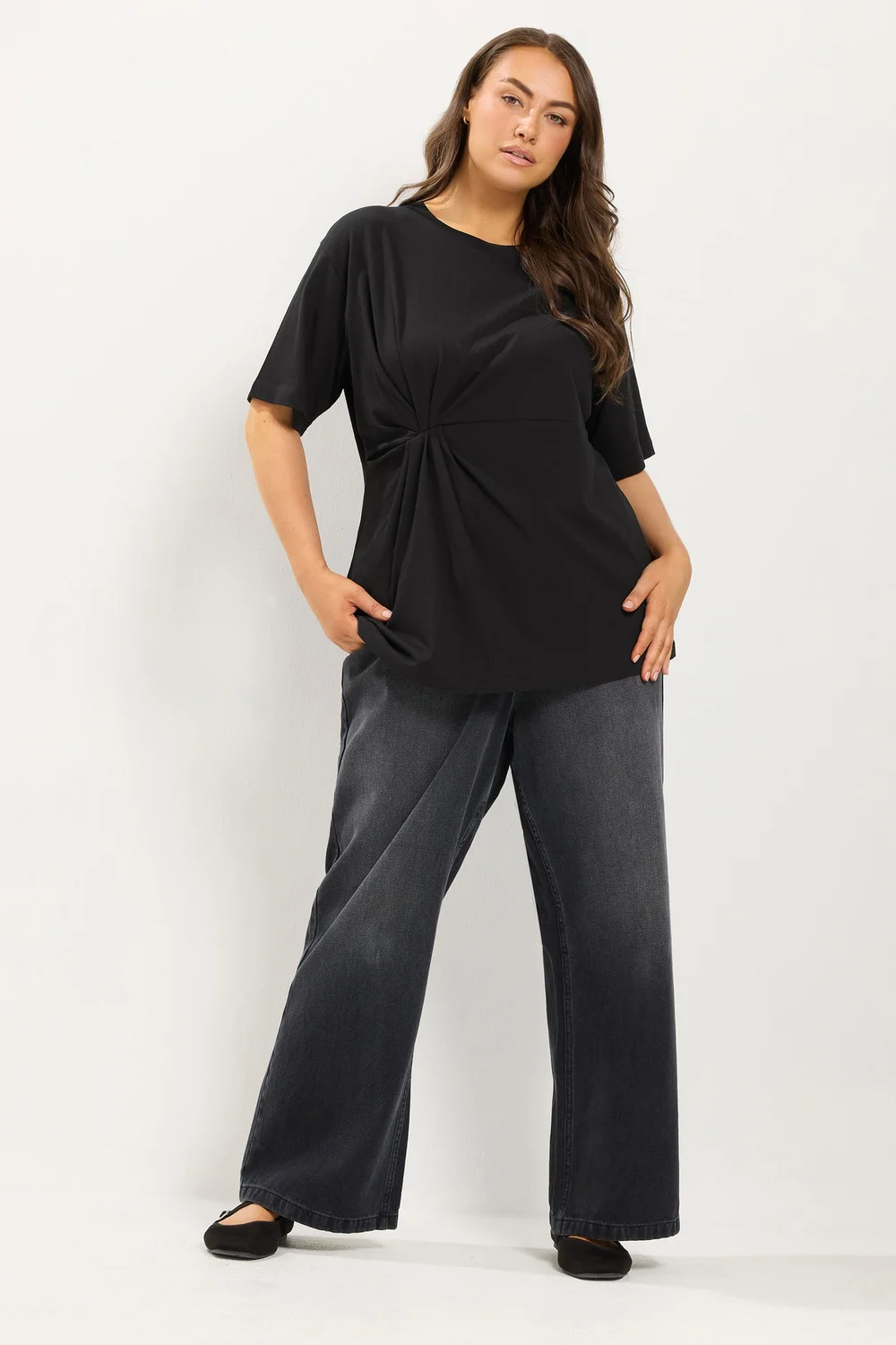 Yours Curve Black Twist Front T-Shirt - 30-32 Image 2
