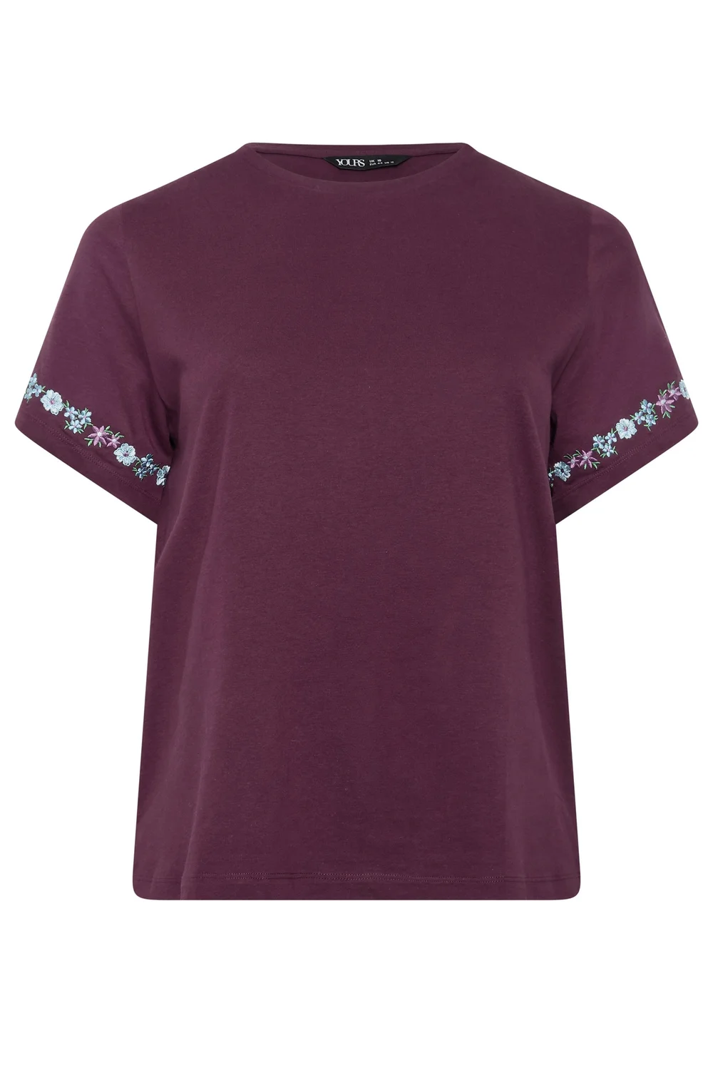 Yours Curve Purple Embroidered Floral Sleeve Detail T-Shirt - 12 Image 5