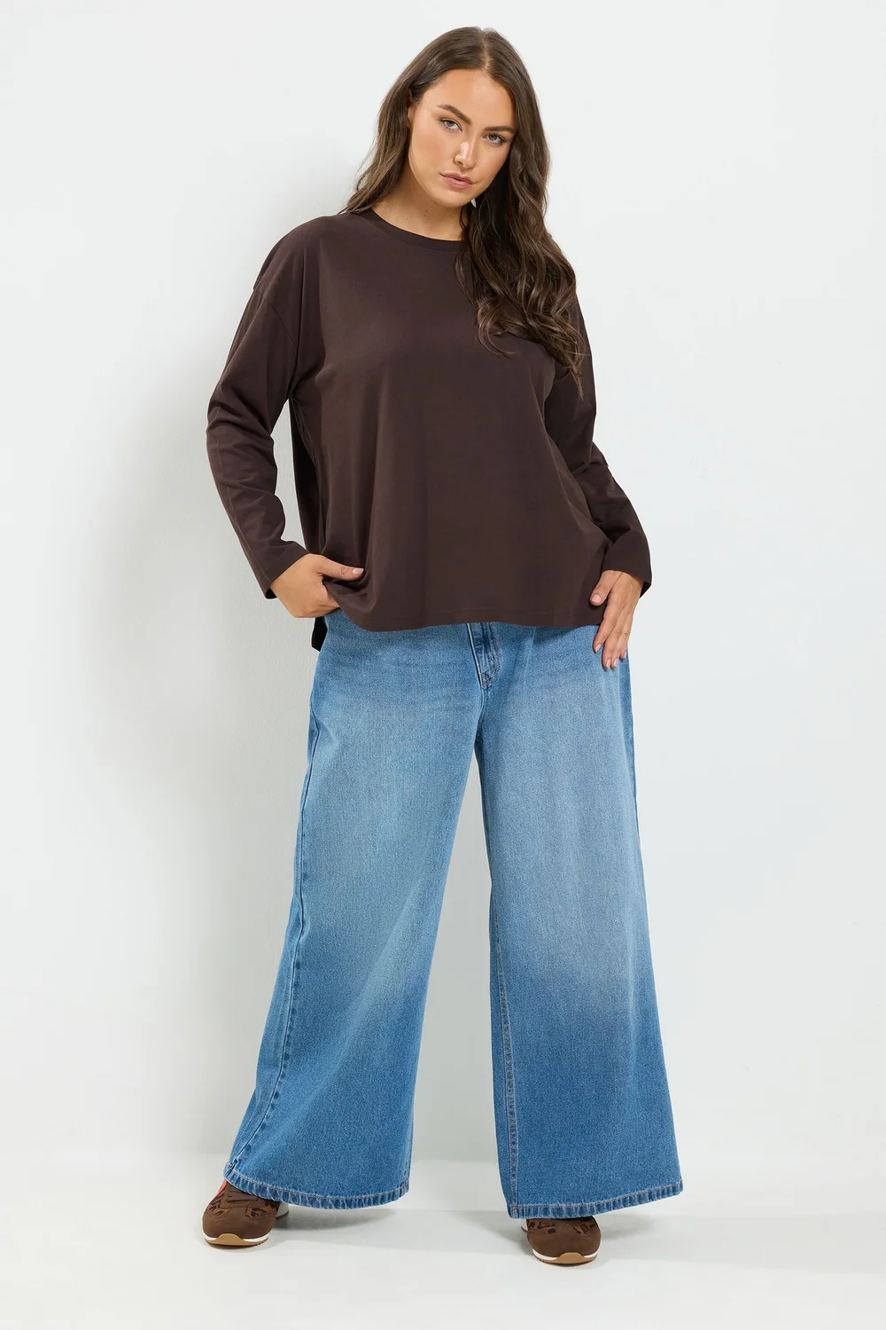 Yours Curve Chocolate Brown Relaxed Cotton Top - 20 Image 2