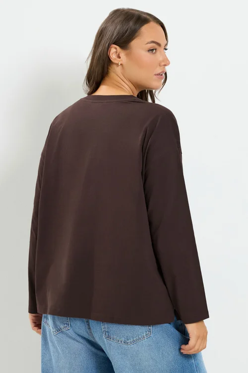 Yours Curve Chocolate Brown Relaxed Cotton Top - 20 Image 3