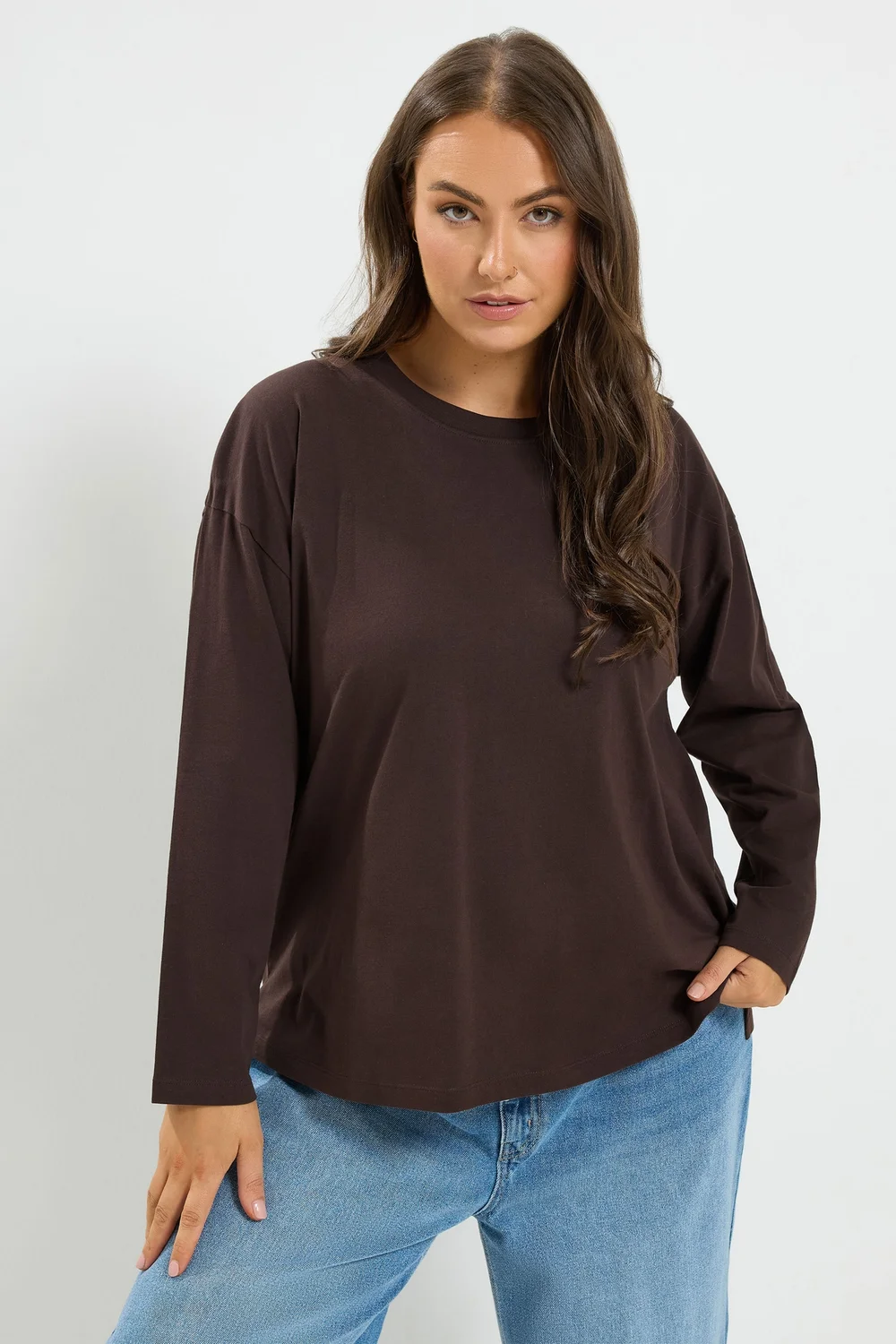 Yours Curve Chocolate Brown Relaxed Cotton Top - 20 Image 1