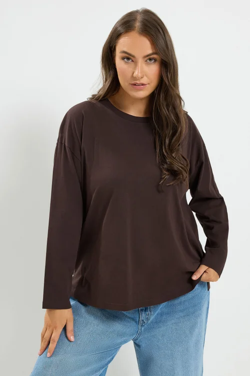 Yours Curve Chocolate Brown Relaxed Cotton Top - 20 Image 1