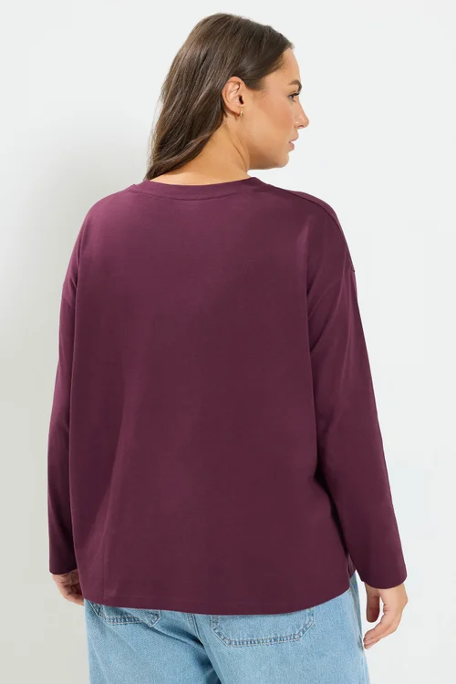 Yours Curve Plum Purple Relaxed Cotton Top - 18 Image 3