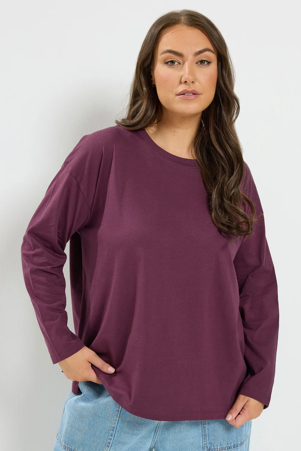 Yours Curve Plum Purple Relaxed Cotton Top - 18 Image 1