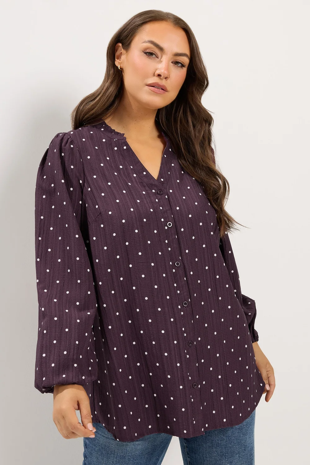 Yours Curve Purple Spot Notch Neck Blouse - 26-28 Image 1