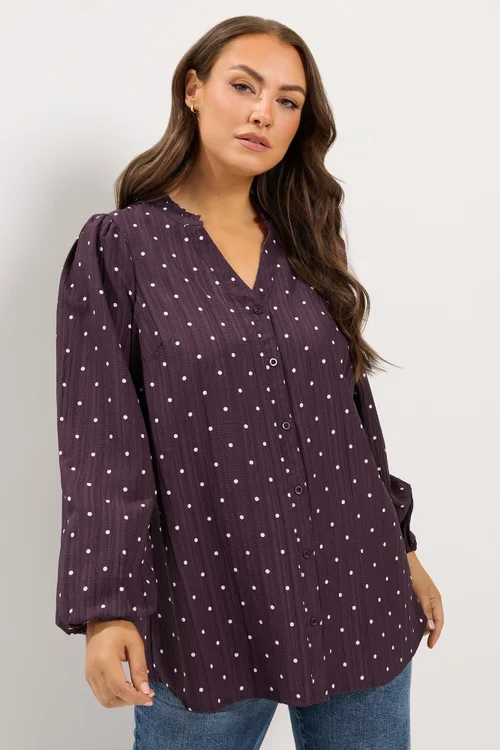 Yours Curve Purple Spot Notch Neck Blouse - 26-28 Image 1