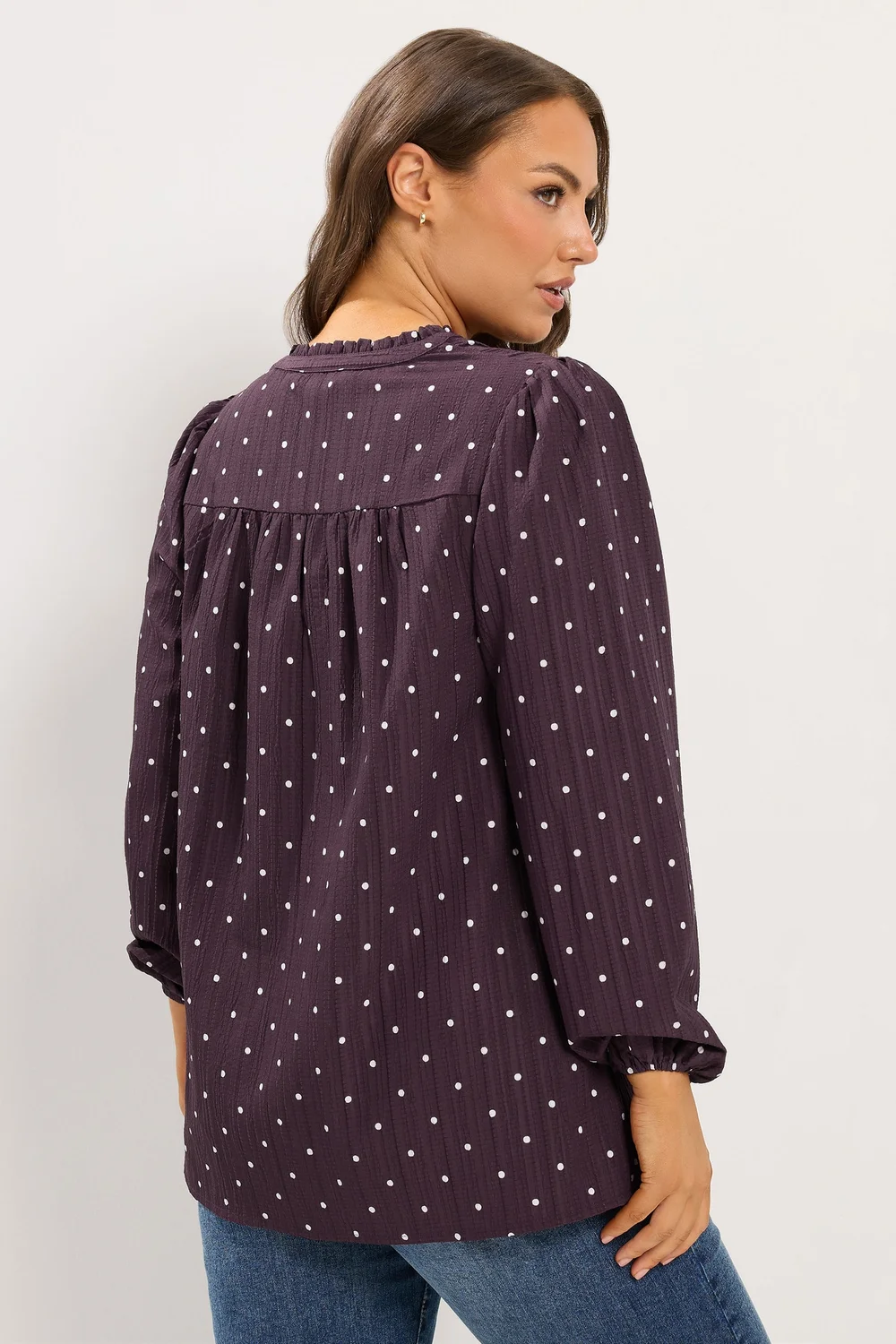 Yours Curve Purple Spot Notch Neck Blouse - 26-28 Image 3