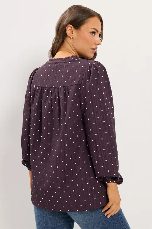 Yours Curve Purple Spot Notch Neck Blouse - 26-28 Image 3