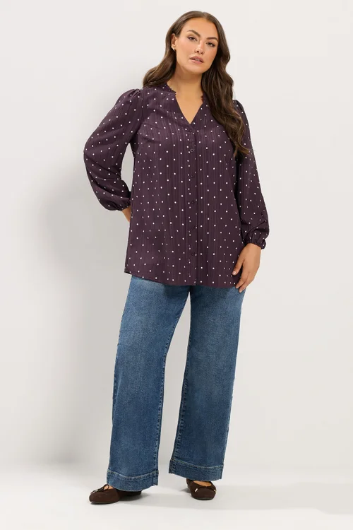Yours Curve Purple Spot Notch Neck Blouse - 26-28 Image 2