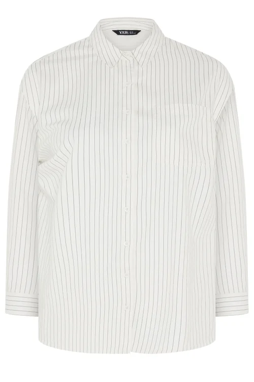 Yours Curve White Stripe Twill Shirt - 30-32 Image 5