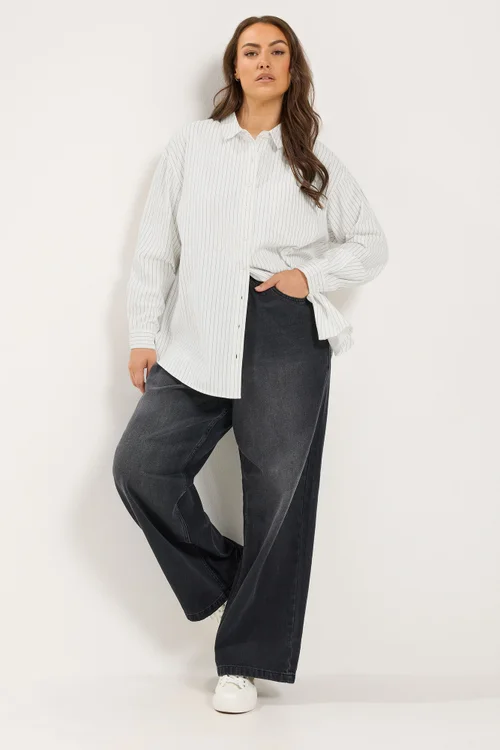 Yours Curve White Stripe Twill Shirt - 30-32 Image 2