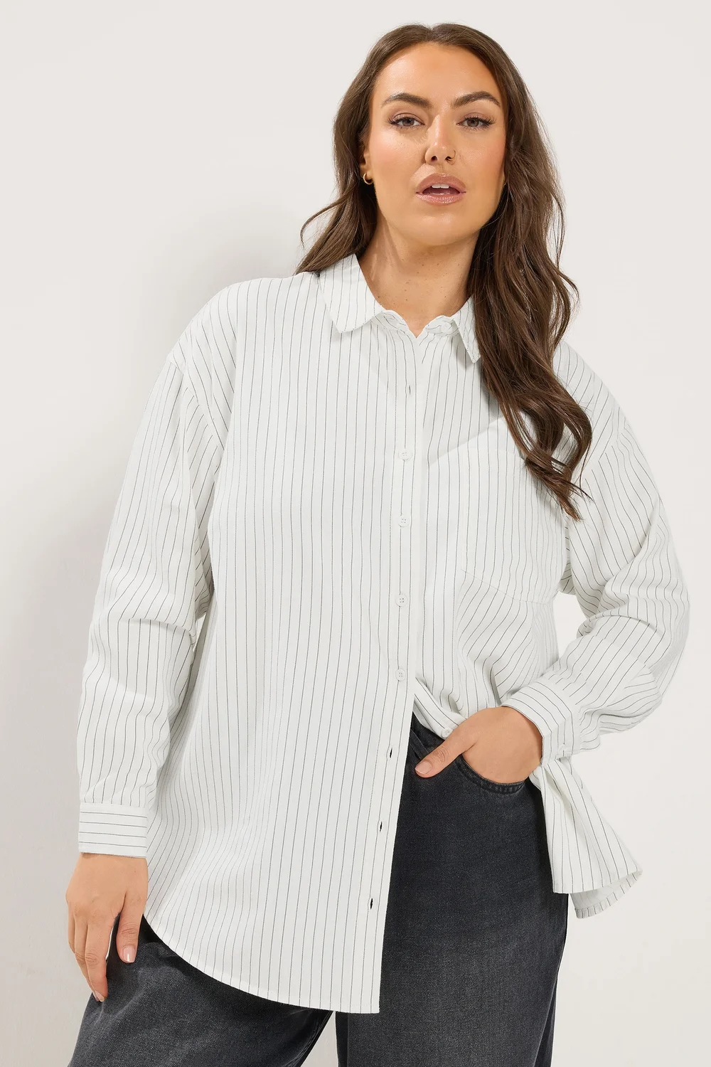 Yours Curve White Stripe Twill Shirt - 30-32 Image 1