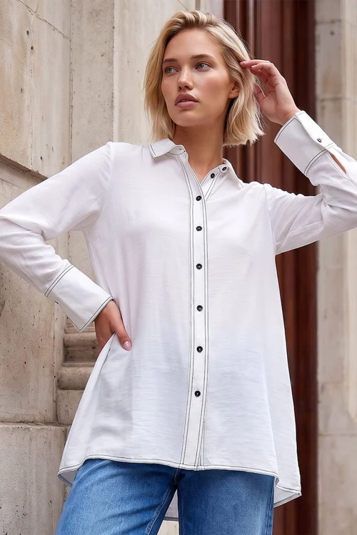 Roman Ivory Constrast Stitch Shirt - 14 Image 1