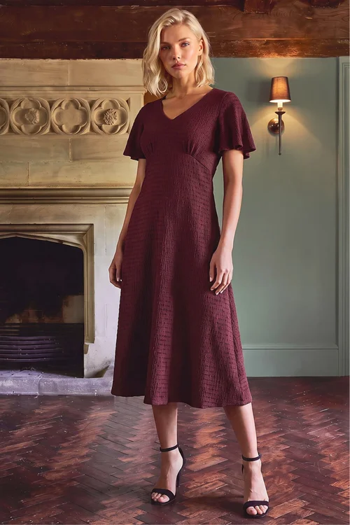 Roman Wine Petite V-Neck Dress - 12 Image 2