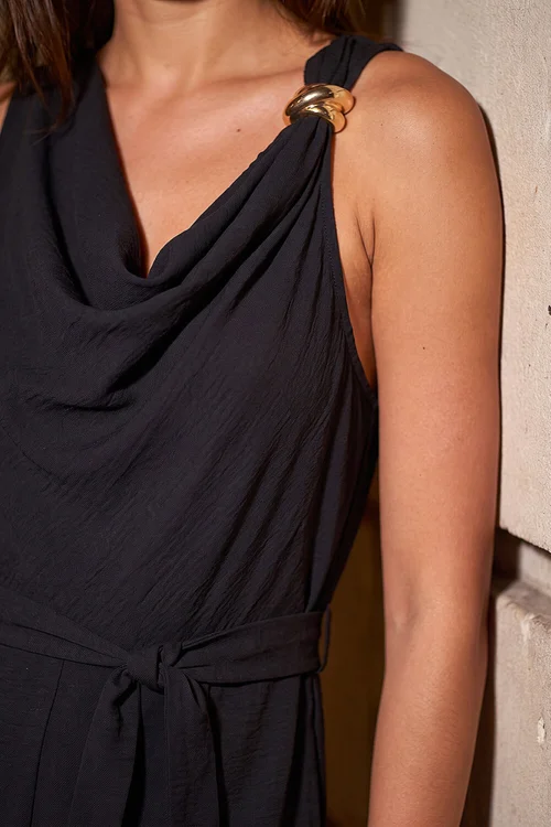 Roman Black Cowl Neck Hardware Trim Jumpsuit - 14 Image 4