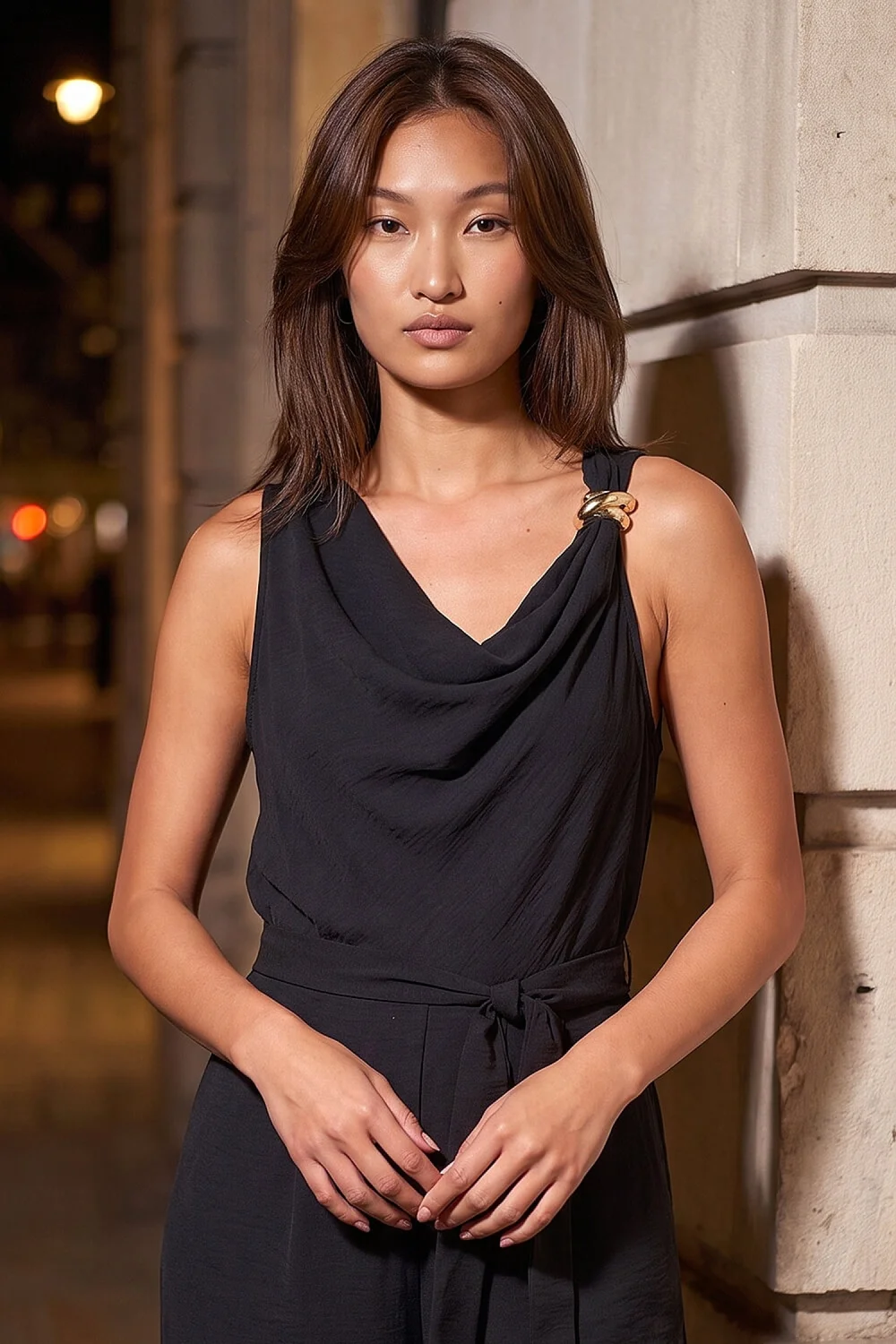 Roman Black Cowl Neck Hardware Trim Jumpsuit - 14 Image 3