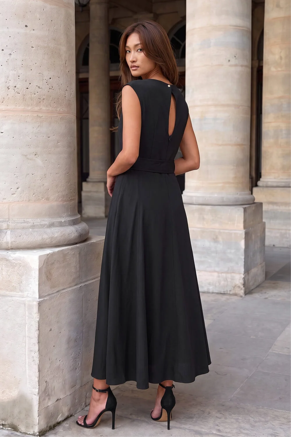 Roman Black Belted Fit and Flare Dress - 14 Image 3