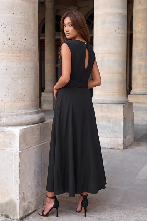 Roman Black Belted Fit and Flare Dress - 14 Image 3