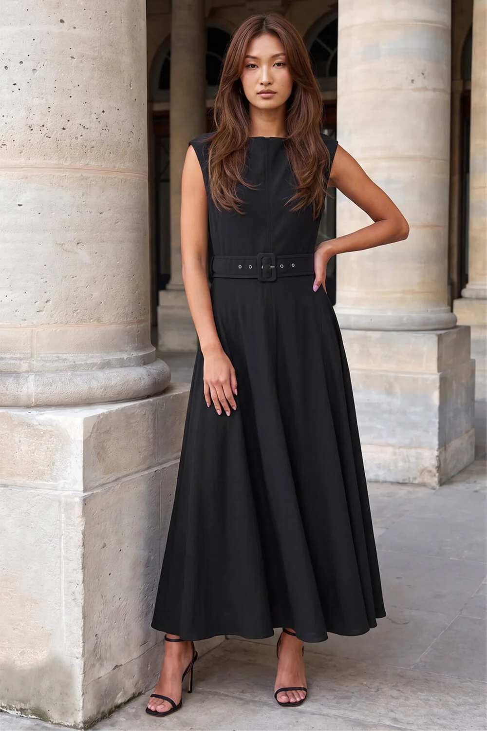 Roman Black Belted Fit and Flare Dress - 14 Image 2