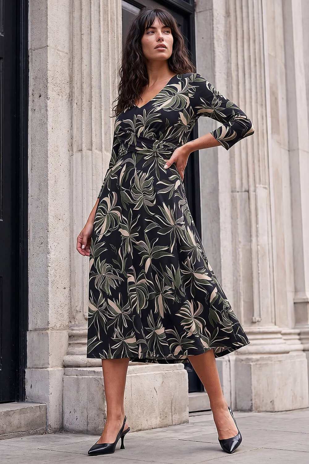 Roman Khaki Leaf Cross Detail Dress - 20 Image 1