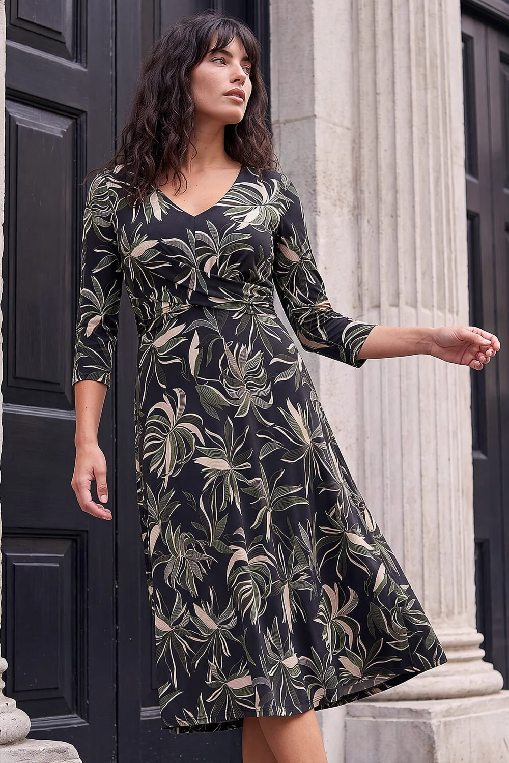 Roman Khaki Leaf Cross Detail Dress - 20 Image 2