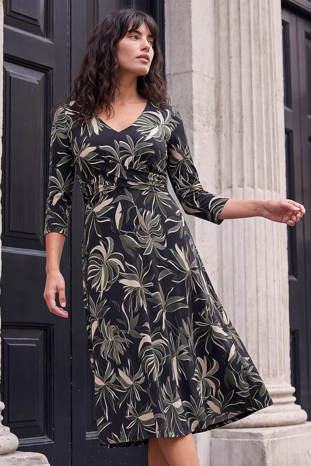 Roman Khaki Leaf Cross Detail Dress