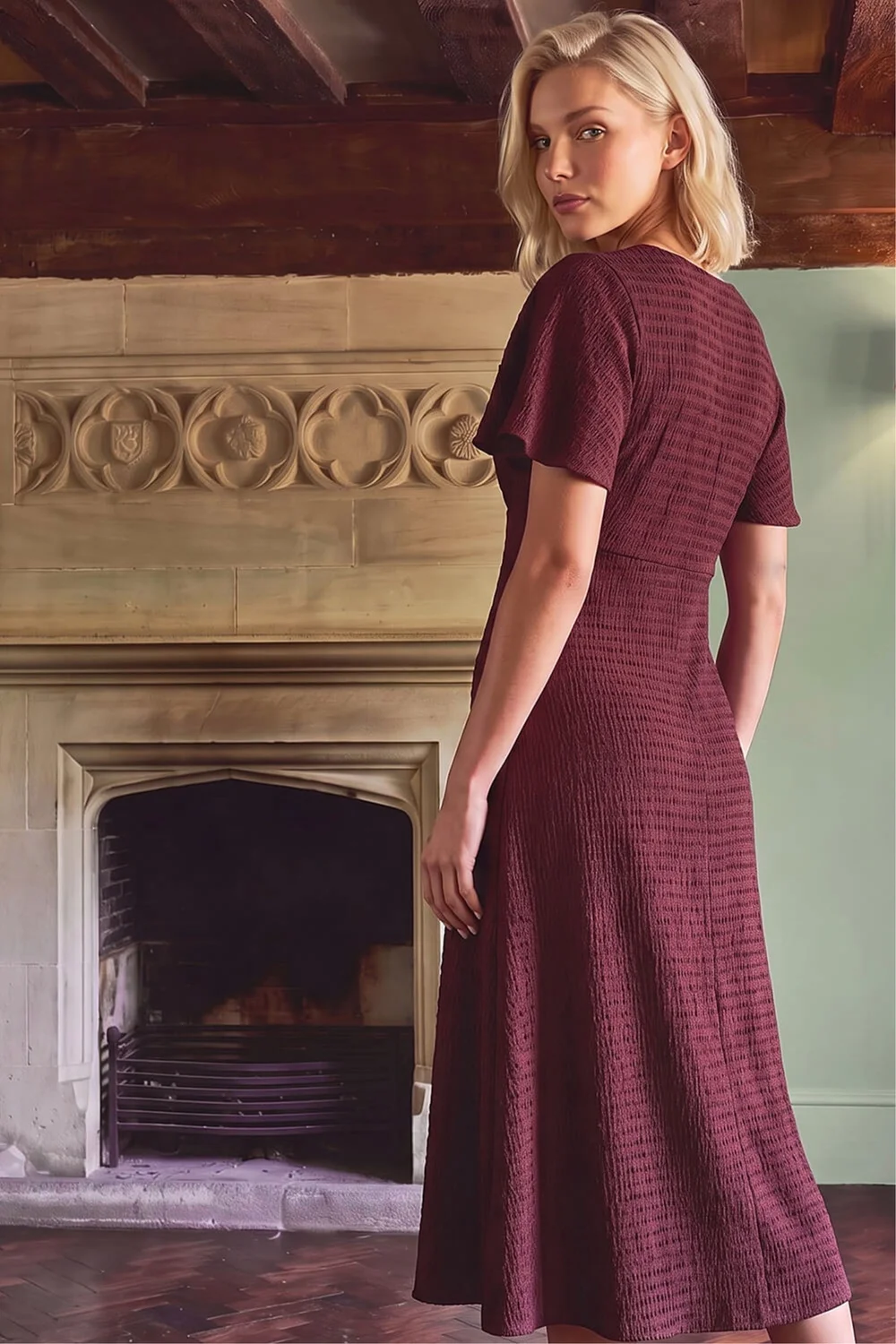 Roman Wine Petite V-Neck Dress - 18 Image 3