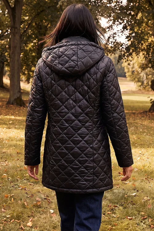 Roman Black Two Tone Diamond Quilted Coat - 20 Image 4
