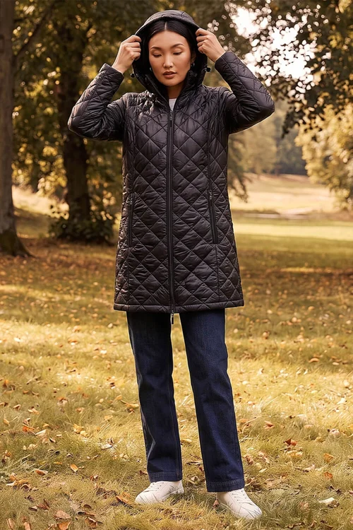 Roman Black Two Tone Diamond Quilted Coat - 20 Image 2