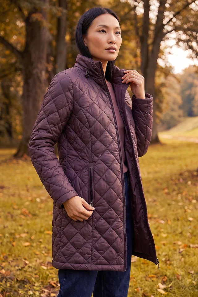 Roman Mauve Two Tone Diamond Quilted Coat
