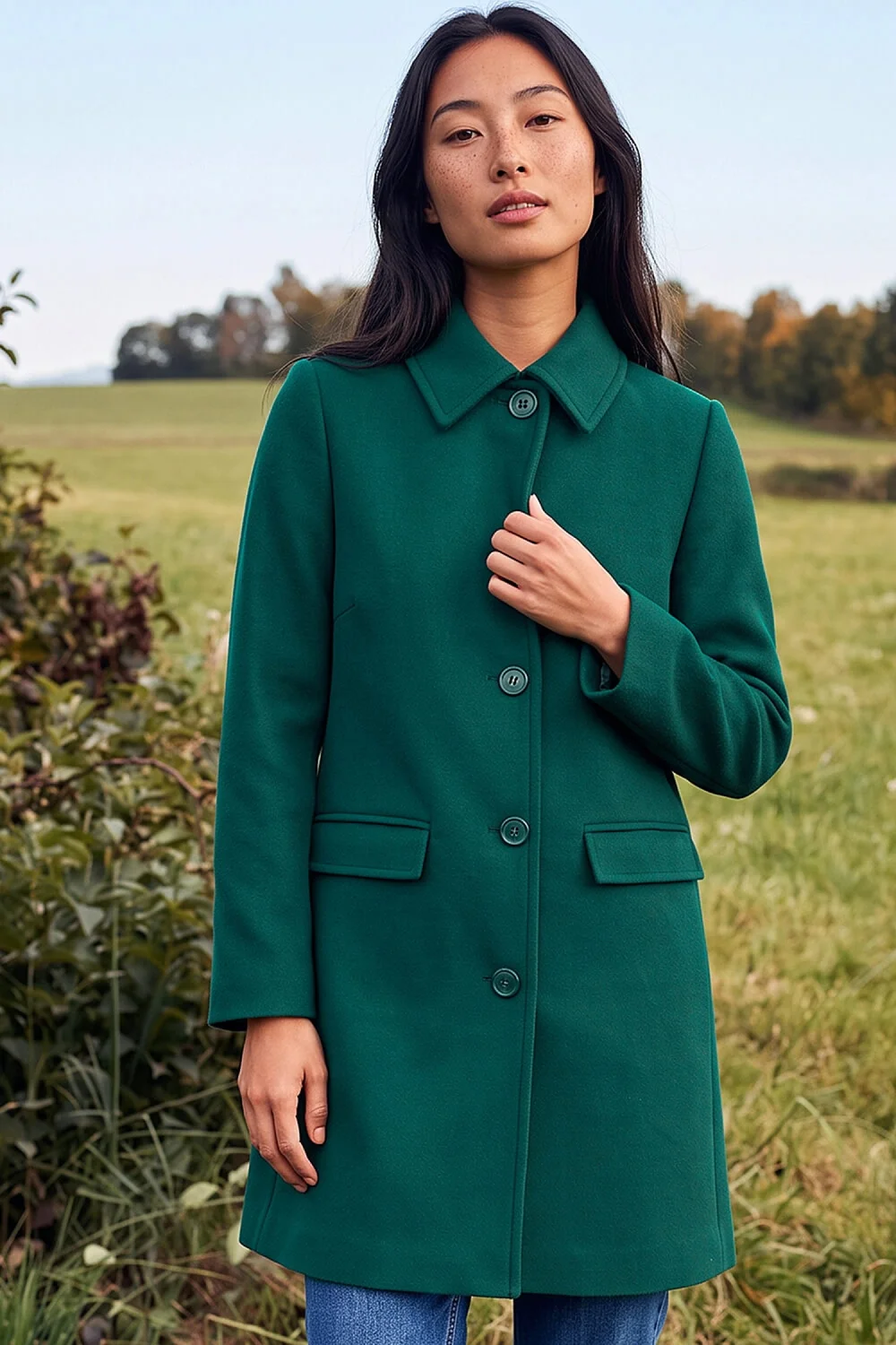 Roman Dark Green Petite Collared Button Front Coat - 16 Image 1