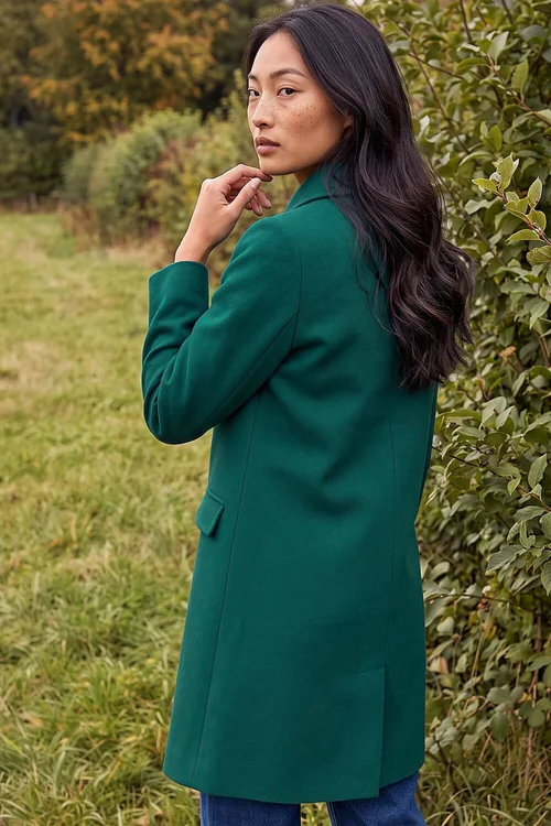Roman Dark Green Petite Collared Button Front Coat - 16 Image 4