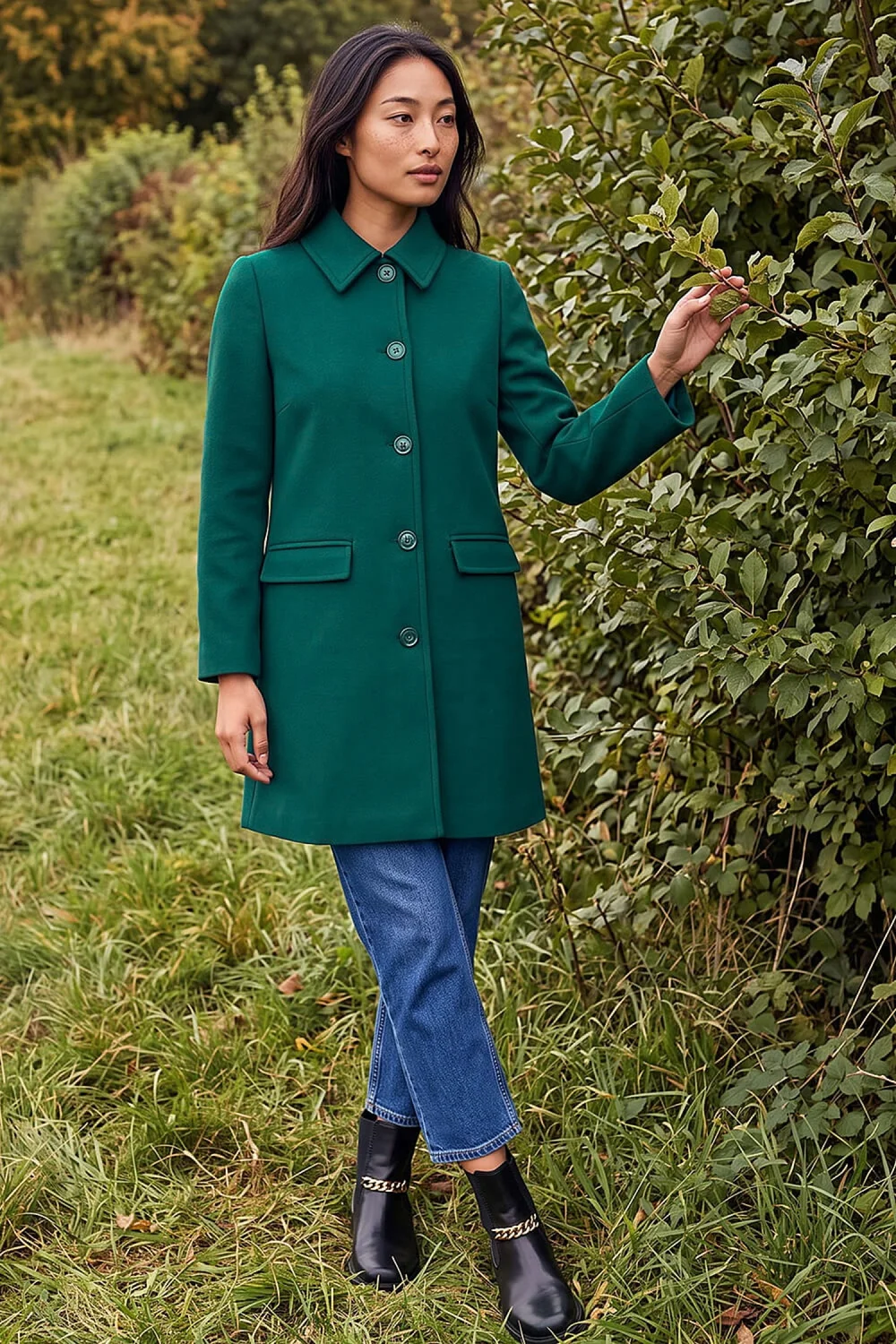 Roman Dark Green Petite Collared Button Front Coat - 16 Image 2