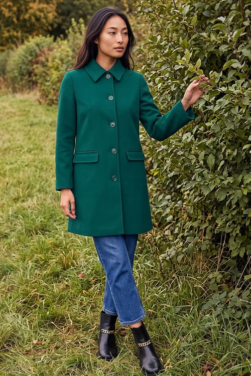 Roman Dark Green Petite Collared Button Front Coat - 16 Image 2