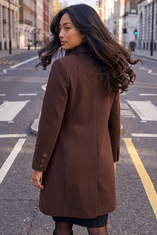 Roman Taupe Petite Collared Button Front Coat - 12 Image 3