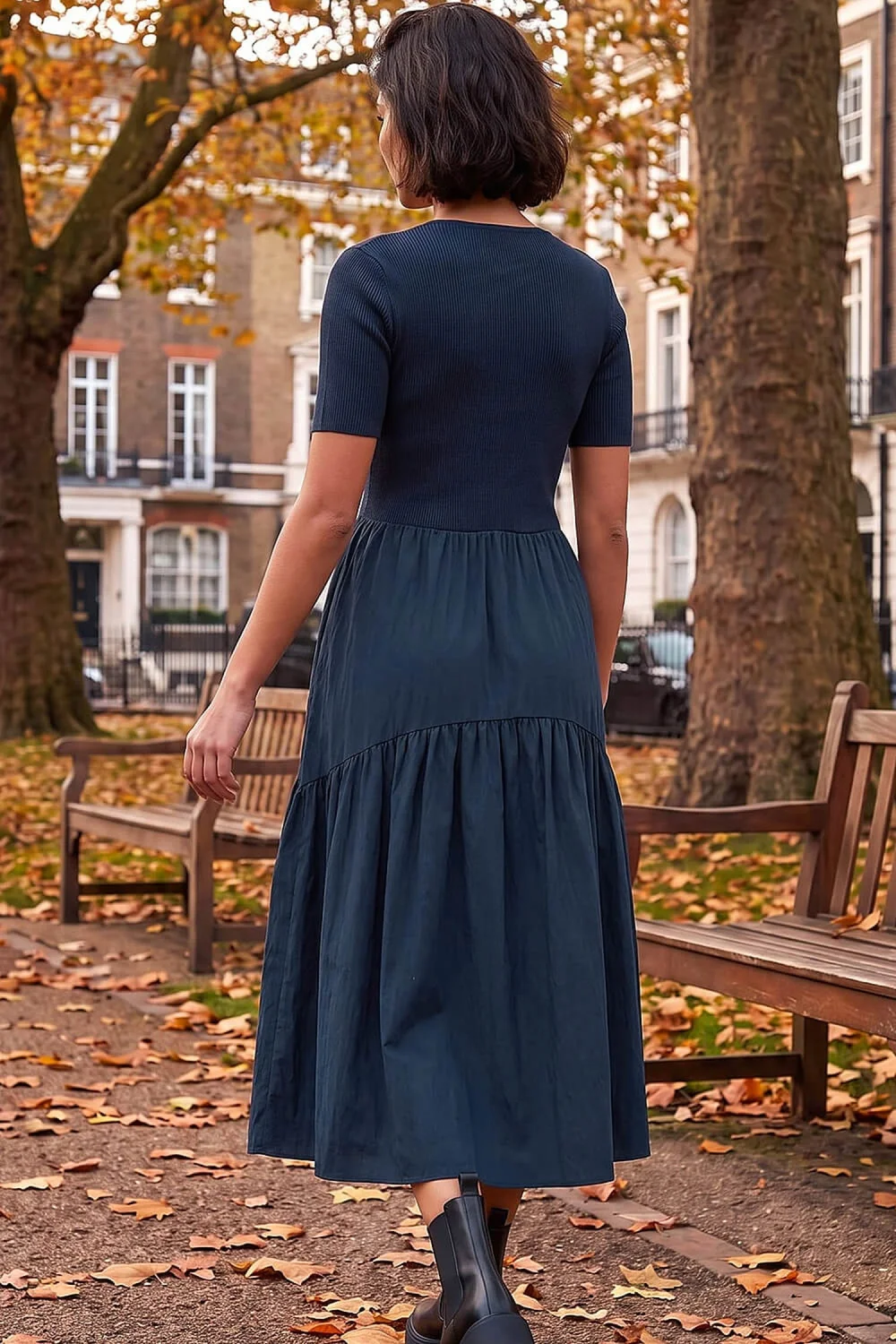 Roman Navy Knit Woven Mix Midi Dress - 14 Image 3