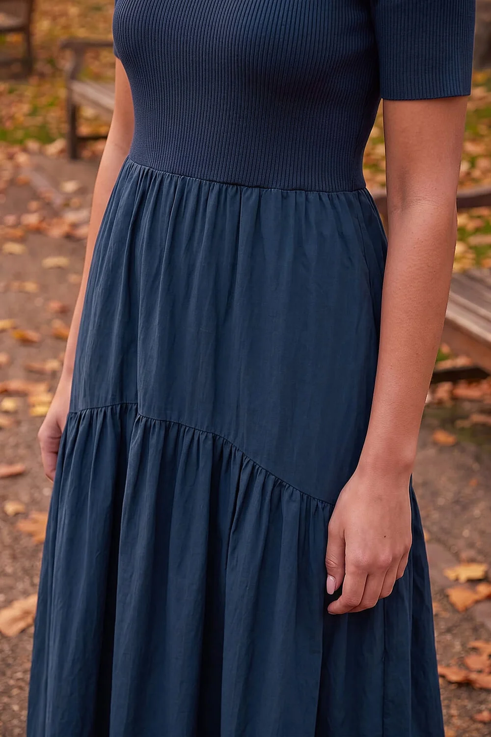 Roman Navy Knit Woven Mix Midi Dress - 14 Image 4
