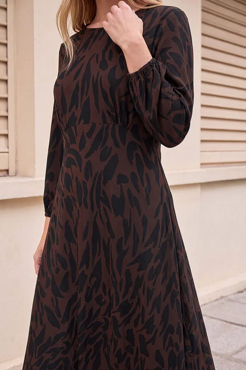 Roman Chocolate Animal Print A-Line Midi Dress - 20 Image 4