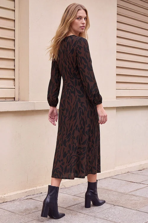 Roman Chocolate Animal Print A-Line Midi Dress - 20 Image 3