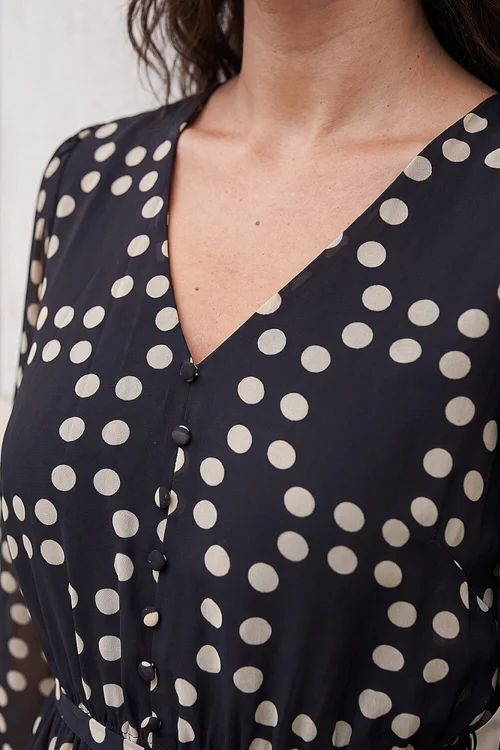 Dusk Black Spot Print Tie Waist Dress - 14 Image 4