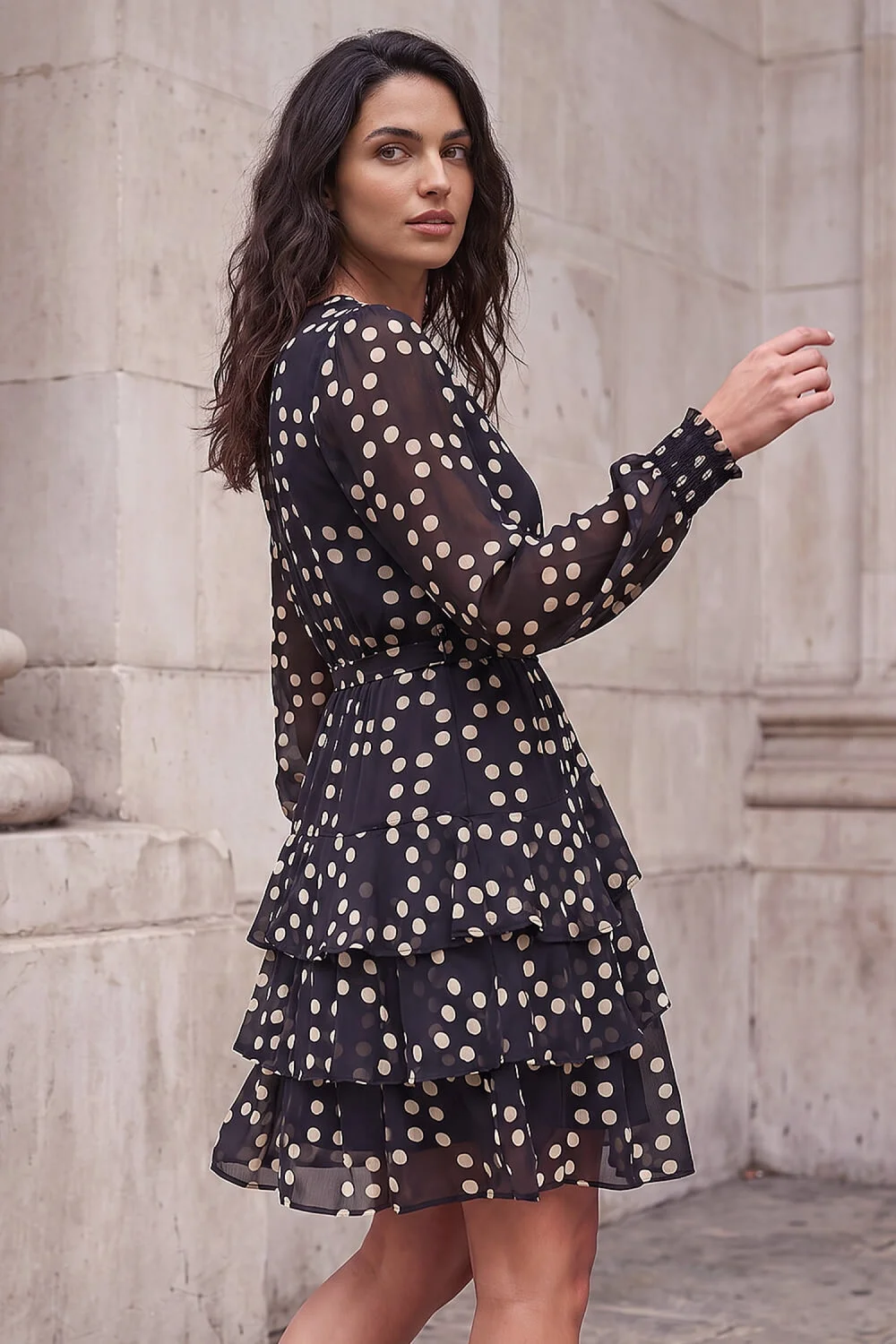 Dusk Black Spot Print Tie Waist Dress - 14 Image 3