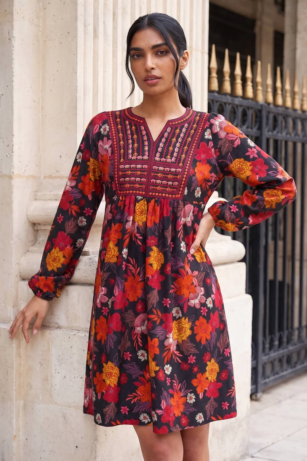Roman Copper Embroidery Panel Floral Dress - 10 Image 1