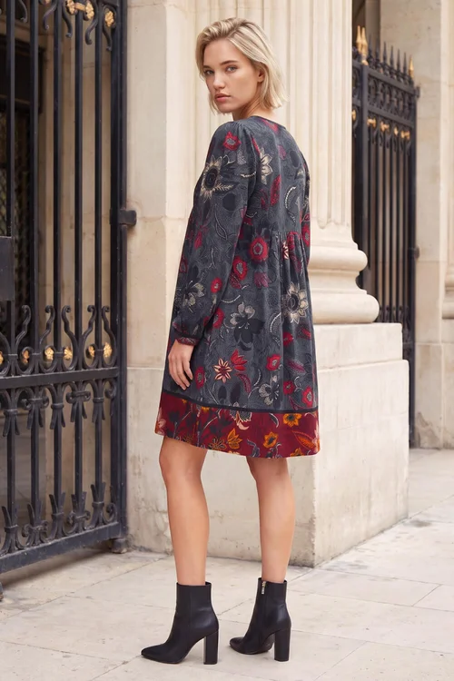 Roman Grey Embroidery Panel Floral Dress - 16 Image 3