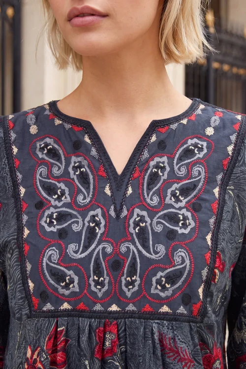 Roman Grey Embroidery Panel Floral Dress - 16 Image 4