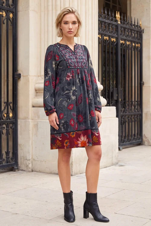 Roman Grey Embroidery Panel Floral Dress - 16 Image 2