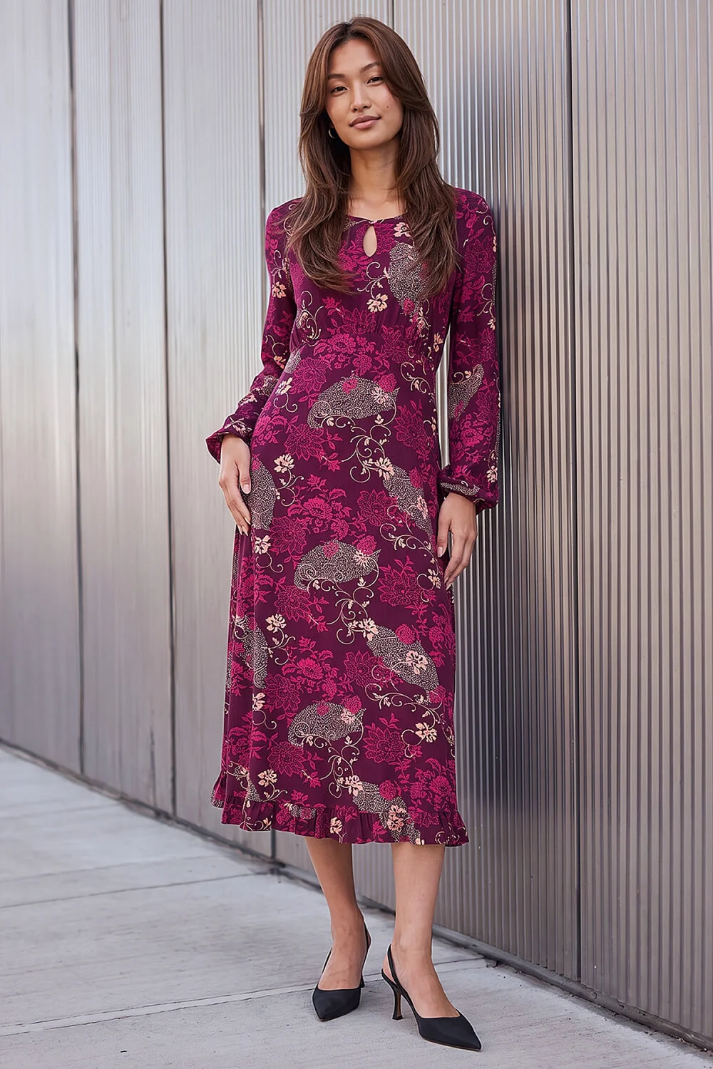 Roman Wine Floral Keyhole Dress - 16 Image 2