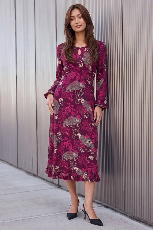 Roman Wine Floral Keyhole Dress - 16 Image 2