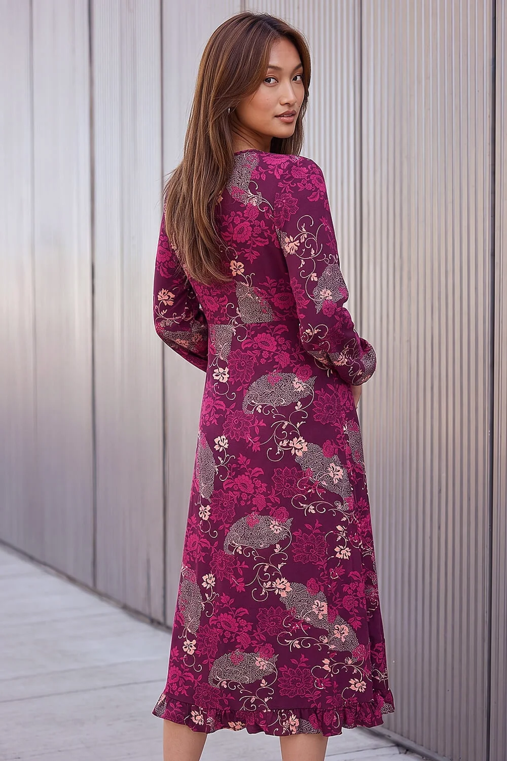 Roman Wine Floral Keyhole Dress - 16 Image 3