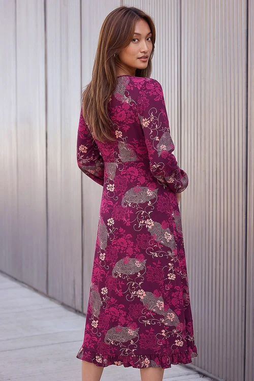 Roman Wine Floral Keyhole Dress - 16 Image 3